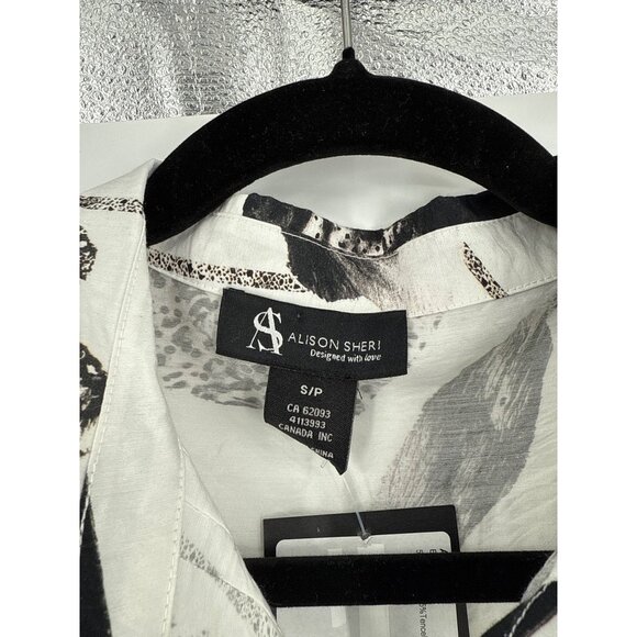 Alison Sheri Long Sleeve Button-Up Blouse S/P Black & White Abstract Print Polye - Picture 5 of 10